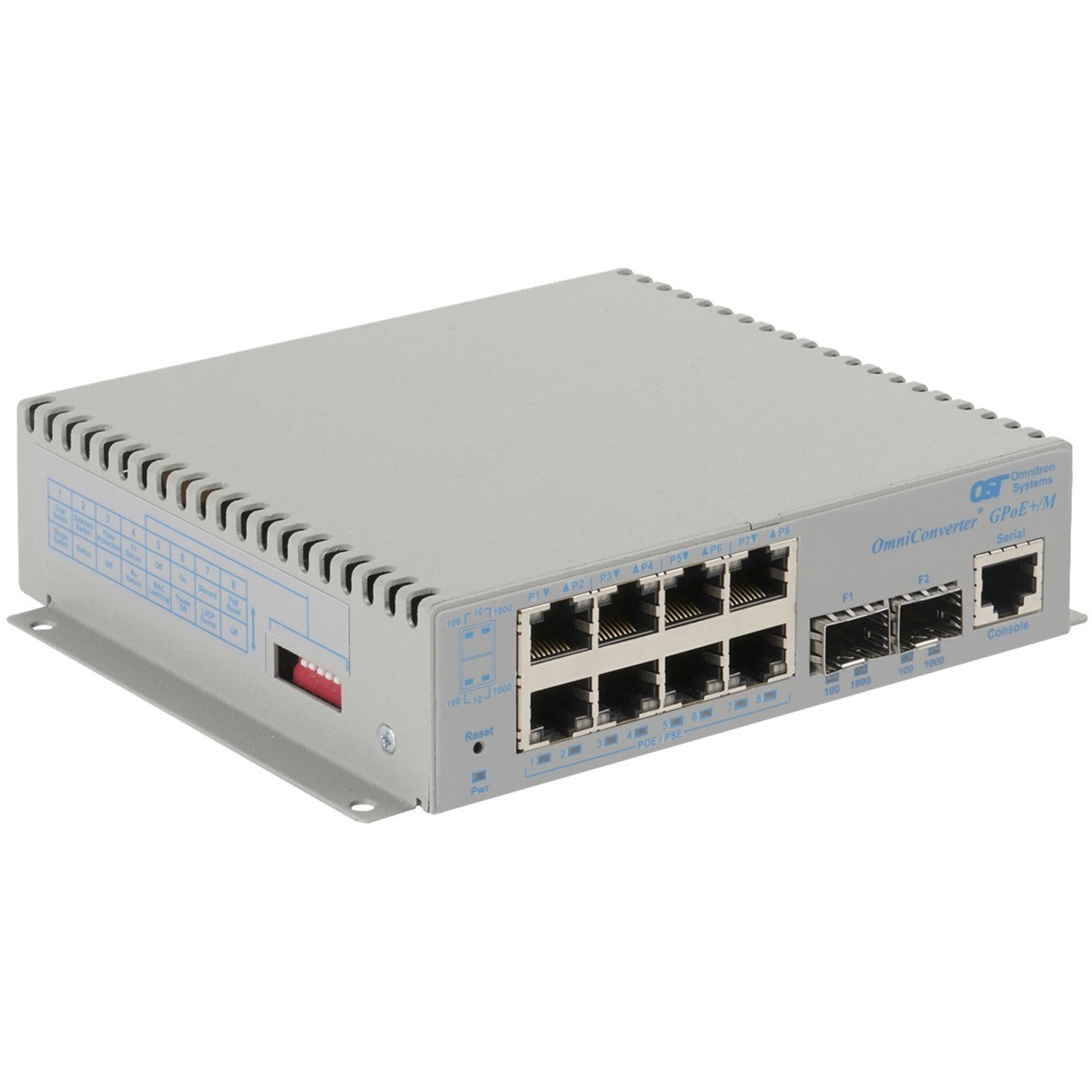 Omnitron Systems 9539-0-28-1W Managed 10/100/1000 PoE and PoE+ Ethernet Fiber Switch, 8x 10/100/1000T - 2x 1000X SFP AC