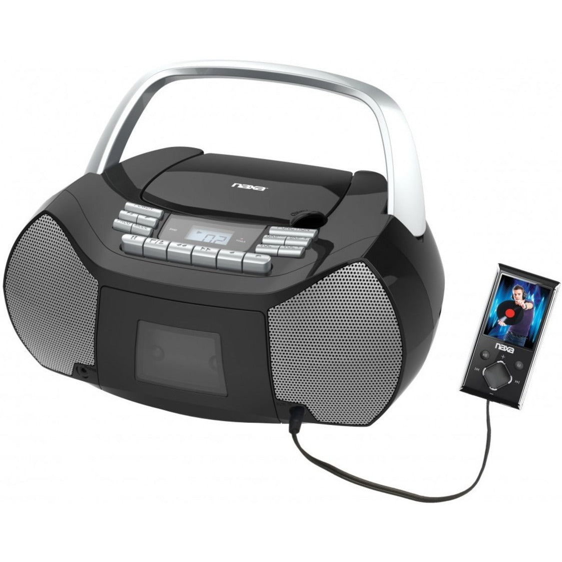 Naxa NPB268 Portable CD/Cassette Boombox, AM/FM Radio, Headphone and Auxiliary Input