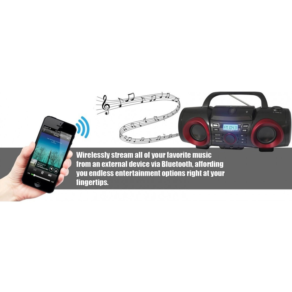 Naxa NPB267 MP3/CD Boombox with Bluetooth, Portable Radio/CD Player BoomBox