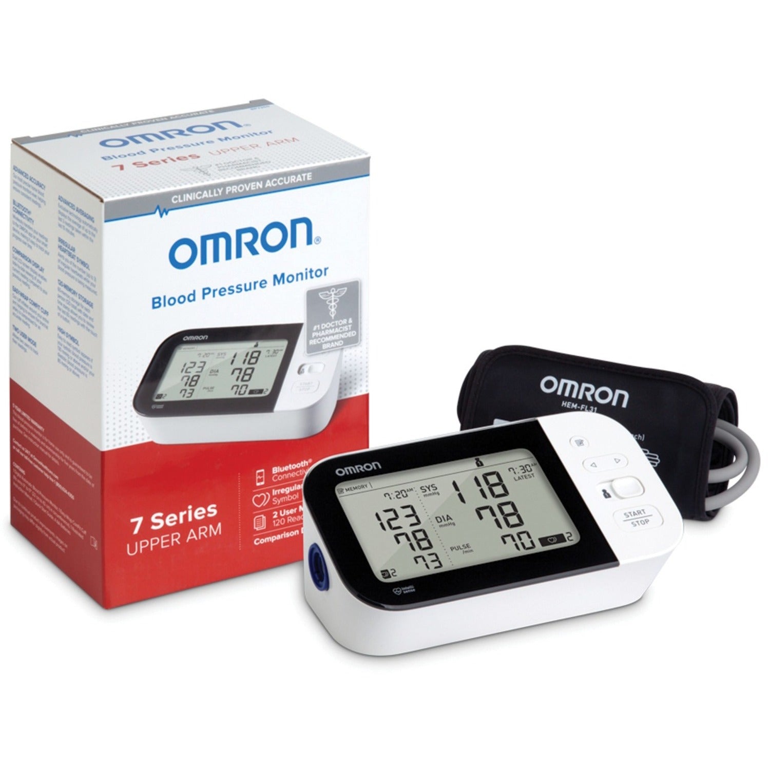 Omron BP7350 7 Series Wireless Upper Arm Blood Pressure Monitor, Irregular Heartbeat Detection, Memory Storage, LCD Display