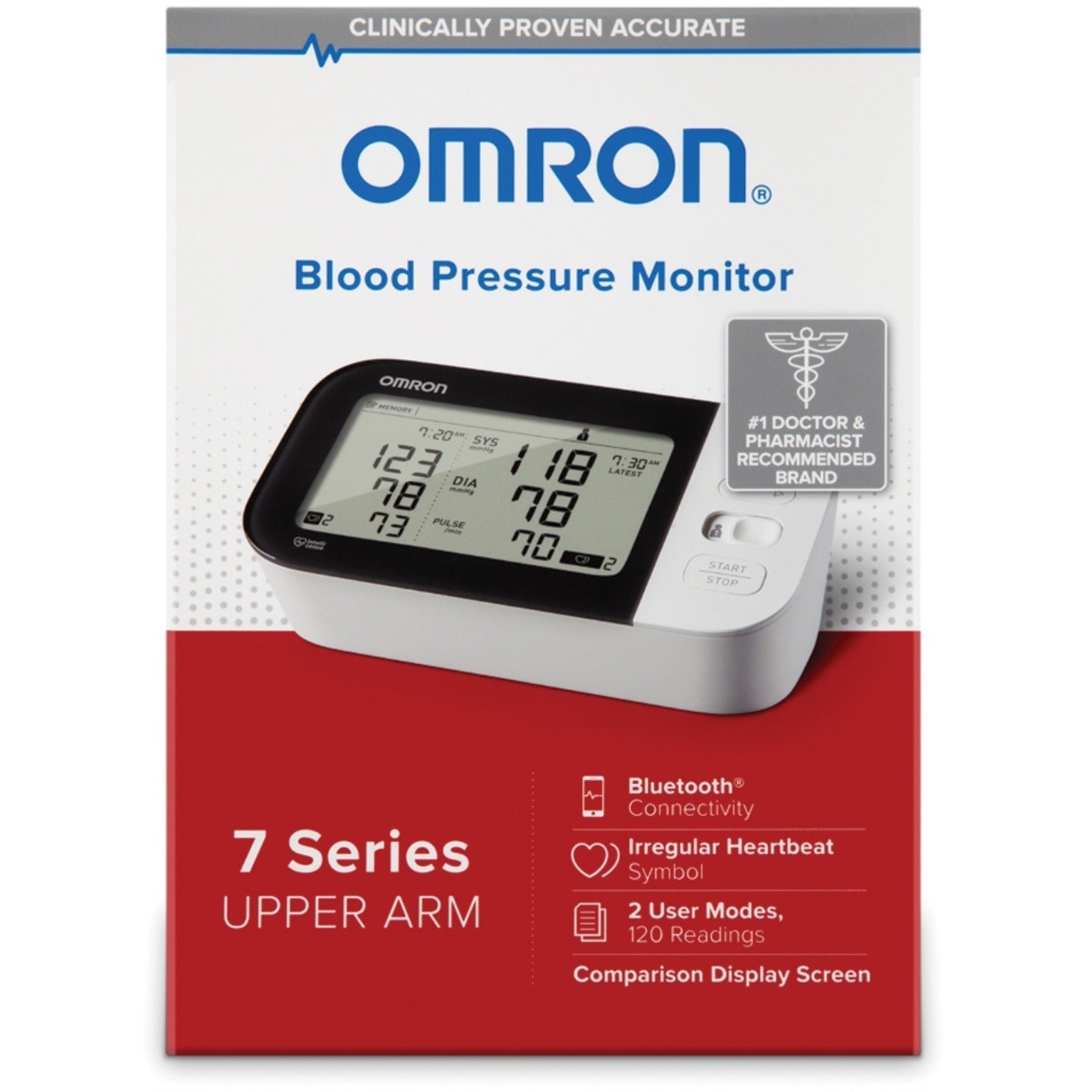 Omron BP7350 7 Series Wireless Upper Arm Blood Pressure Monitor, Irregular Heartbeat Detection, Memory Storage, LCD Display