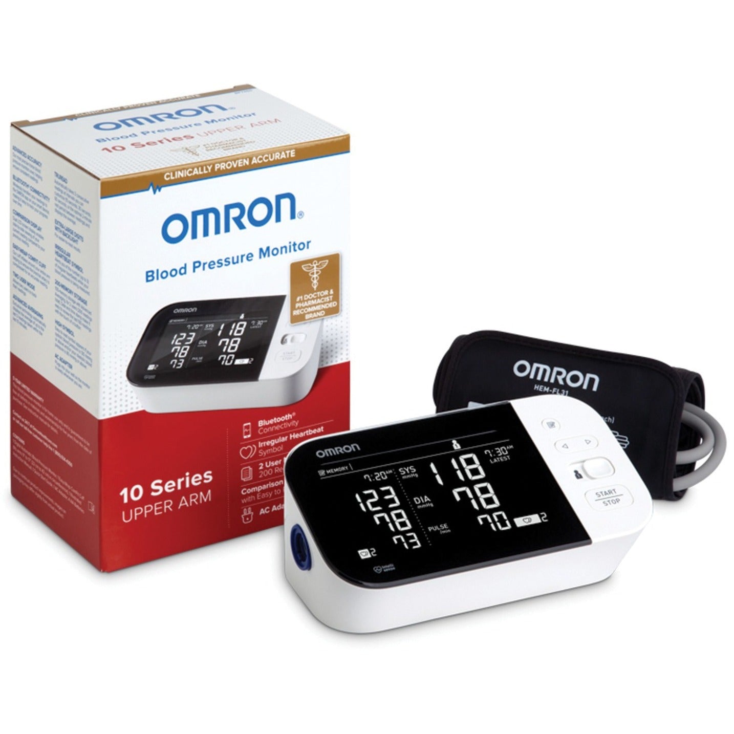 Omron BP7450 10 Series Wireless Upper Arm Blood Pressure Monitor, Memory Storage, Backlit Digital Display, Irregular Heartbeat Detection