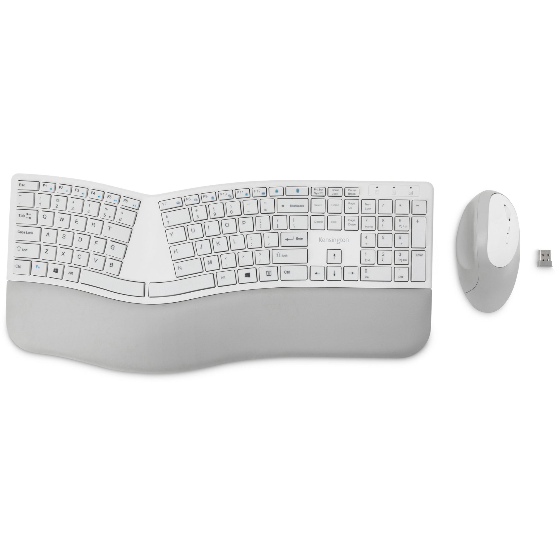 Kensington K75407US Pro Fit Ergo Wireless Keyboard and Mouse-Gray, Ergonomic Split Keyboard, Quiet Keys