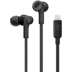 Belkin G3H0001BTBLK ROCKSTAR Hoofdtelefoon met Lightning-connector Binaurale Oordopjes 2 jaar garantie Stereogeluid 367 ft Kabel Zwart.