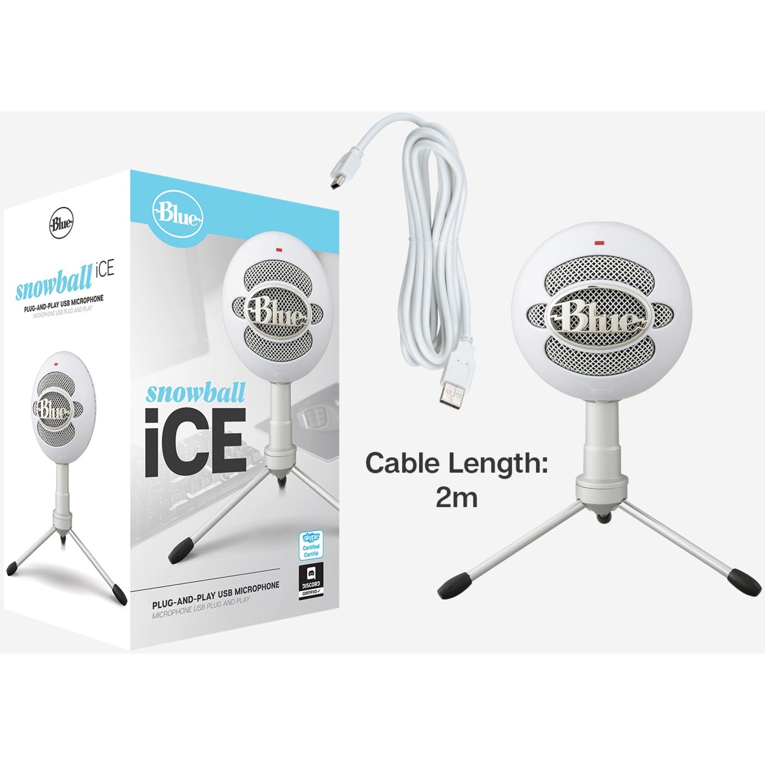 Blue 988-000070 Snowball iCE Plug and Play USB Microphone, Cardioid Condenser, Stand Mountable