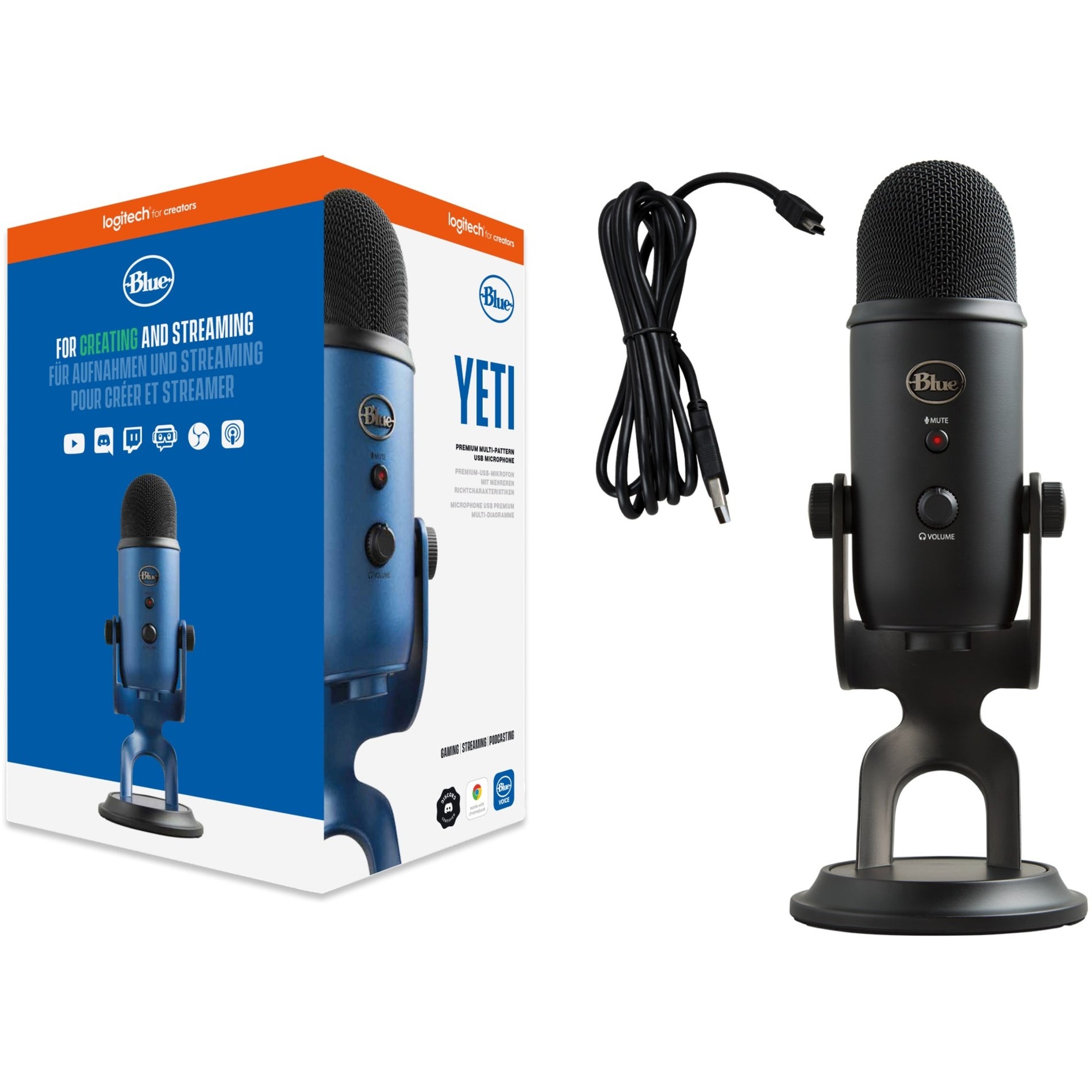 Blue 988-000100 Yeti Professional Multi-Pattern USB Mic for Recording & Streaming