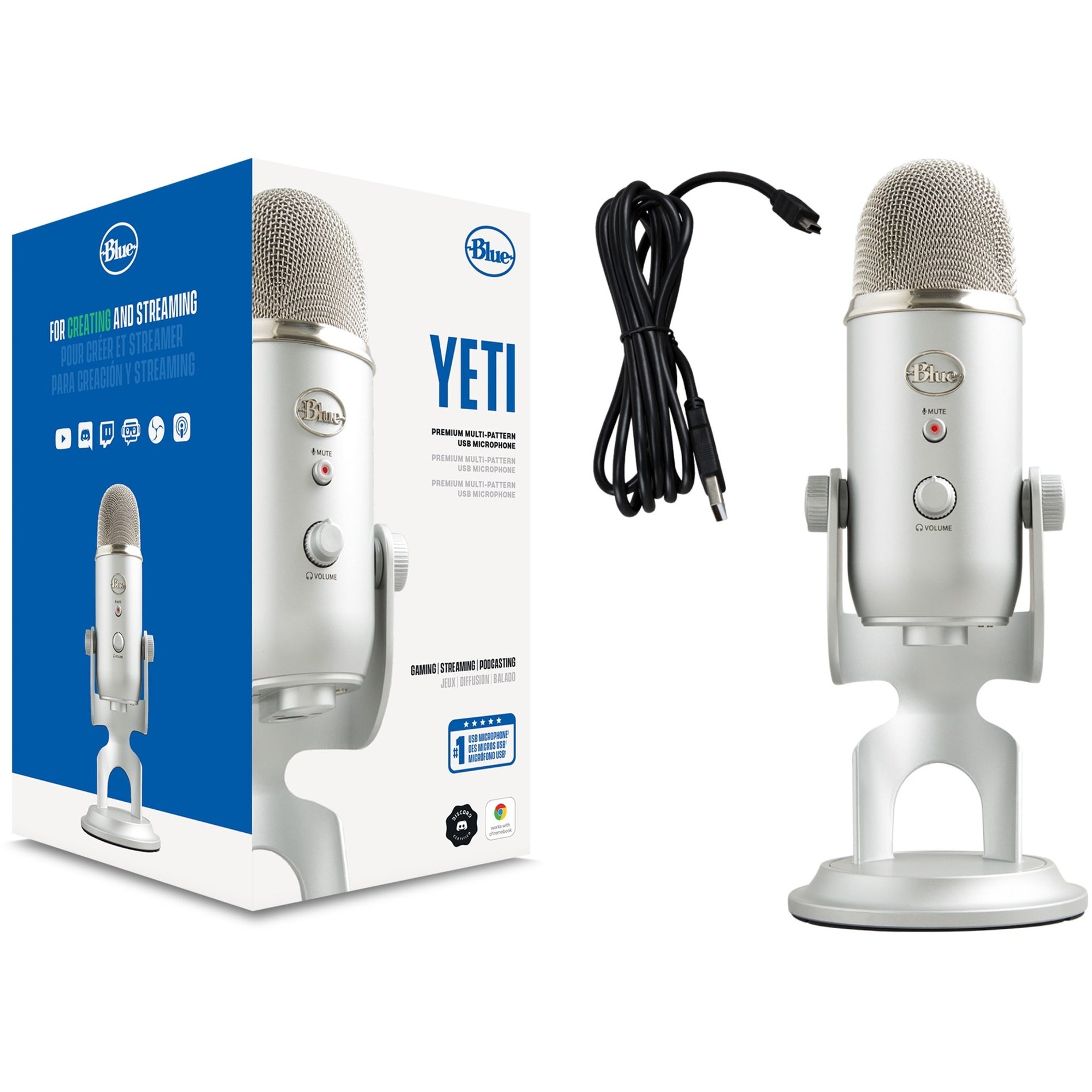Blue 988-000103 Yeti Professional Multi-Pattern USB Mic for Recording & Streaming, 2 Year Warranty, Bi-directional, Cardioid, Omni-directional, Condenser