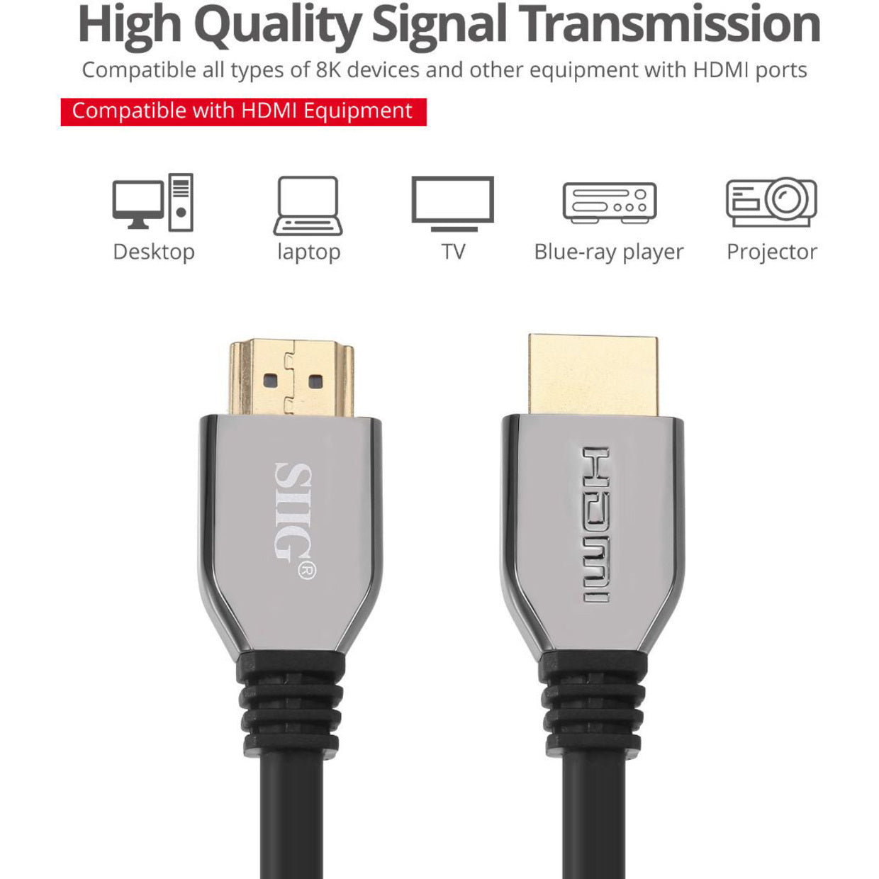SIIG CB-H21411-S1 8K Ultra High Speed HDMI Cable - 3.3ft, HDCP 2.2, EMI/RF Protection, Gold Plated Connectors