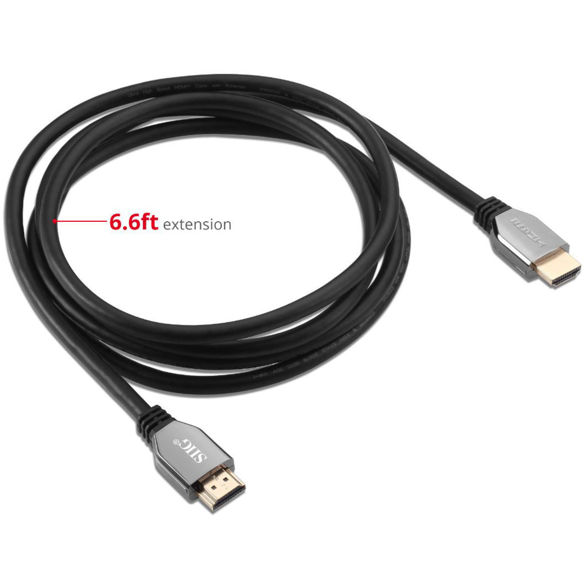 SIIG CB-H21511-S1 8K Ultra High Speed HDMI Cable - 6.6ft, HDCP 2.2, EMI/RF Protection, Gold Plated Connectors