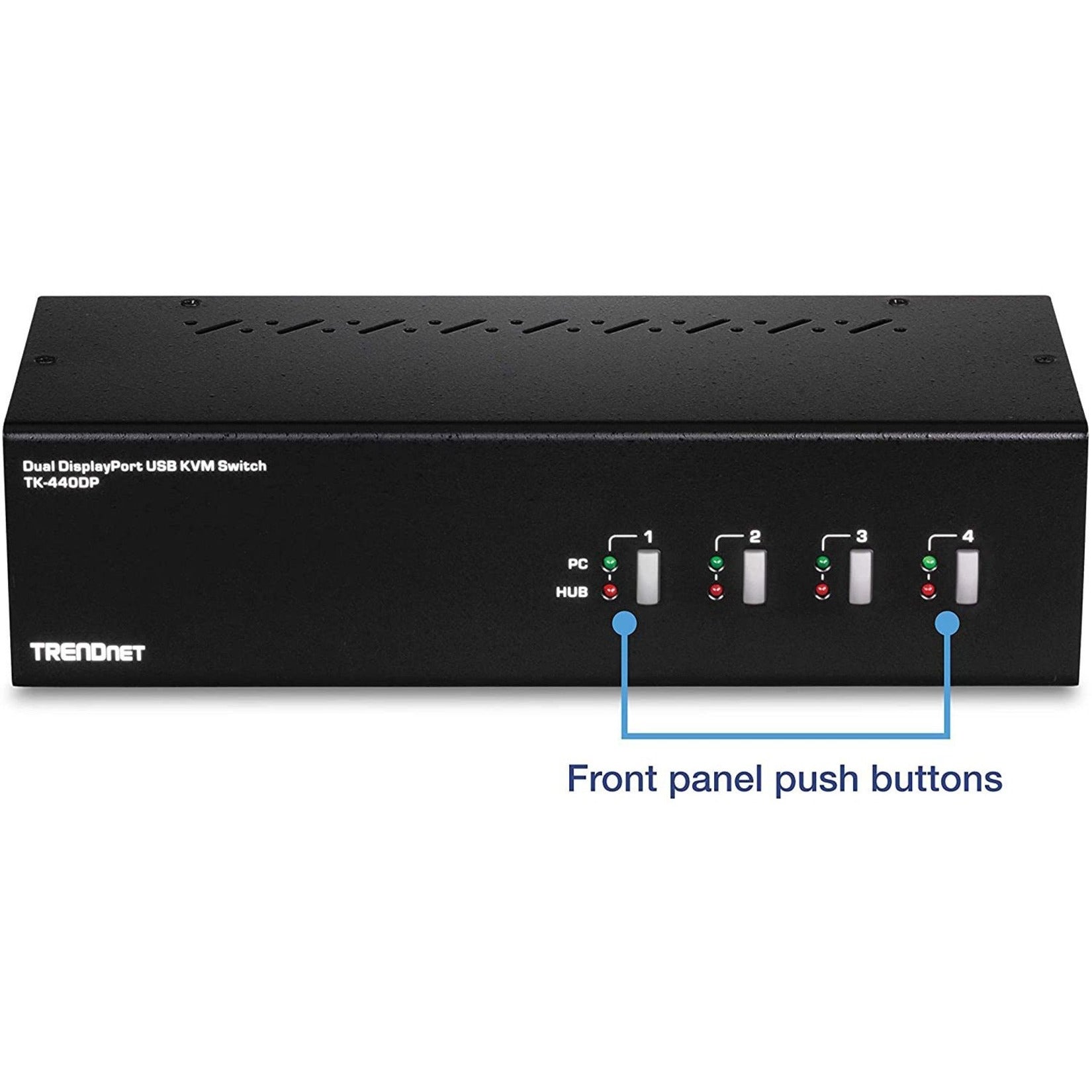 TRENDnet TK-440DP 4-Port Dual Monitor Display Port KVM Switch, 4K UHD Resolution, USB Hub, Black