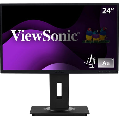 Front view of ViewSonic VG2448-PF monitor displaying brand logo on purple background-alternate-image1
