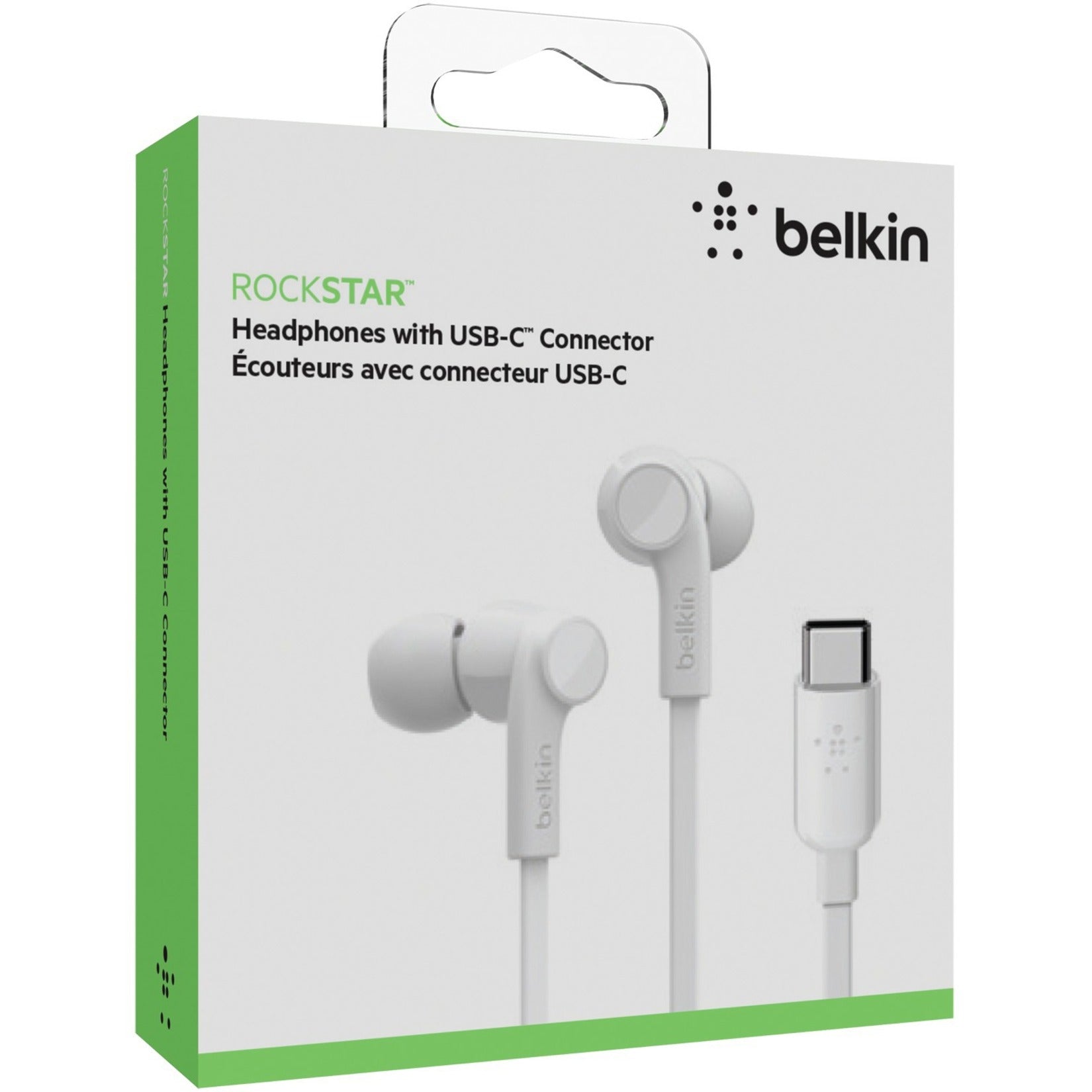 Belkin G3H0002BTWHT ROCKSTAR Headphones with USB-C Connector, In-Ear Earset, White