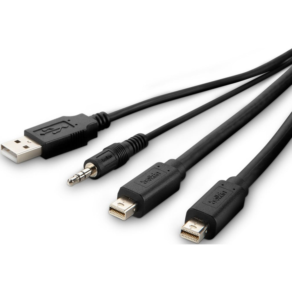 Belkin F1DN2CCBL-MP10T Dual MiniDP to DP + USB A/B + Audio Passive Combo KVM Cable, 10 ft