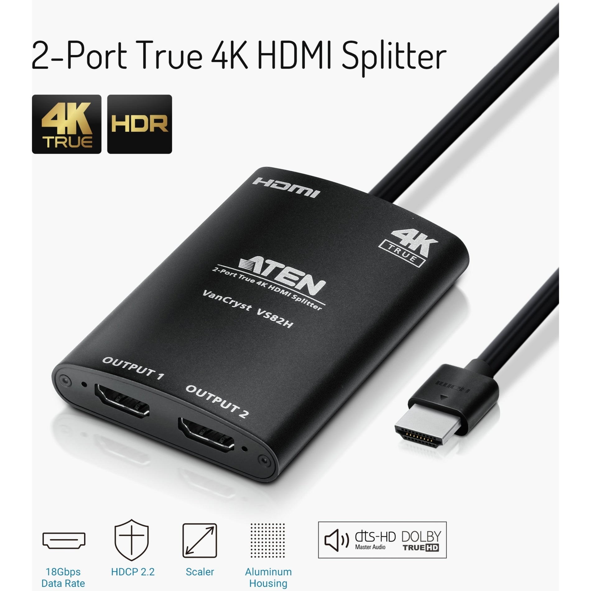 VanCryst VS82H 2-Port True 4K HDMI Splitter, Ultra HD Video Distribution for Home Theater and Gaming