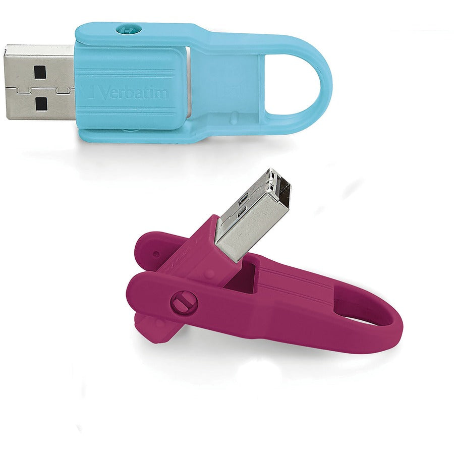 Microban 70377 Store 'n' Flip USB Flash Drive 16GB - 2pk, Berry, Blue