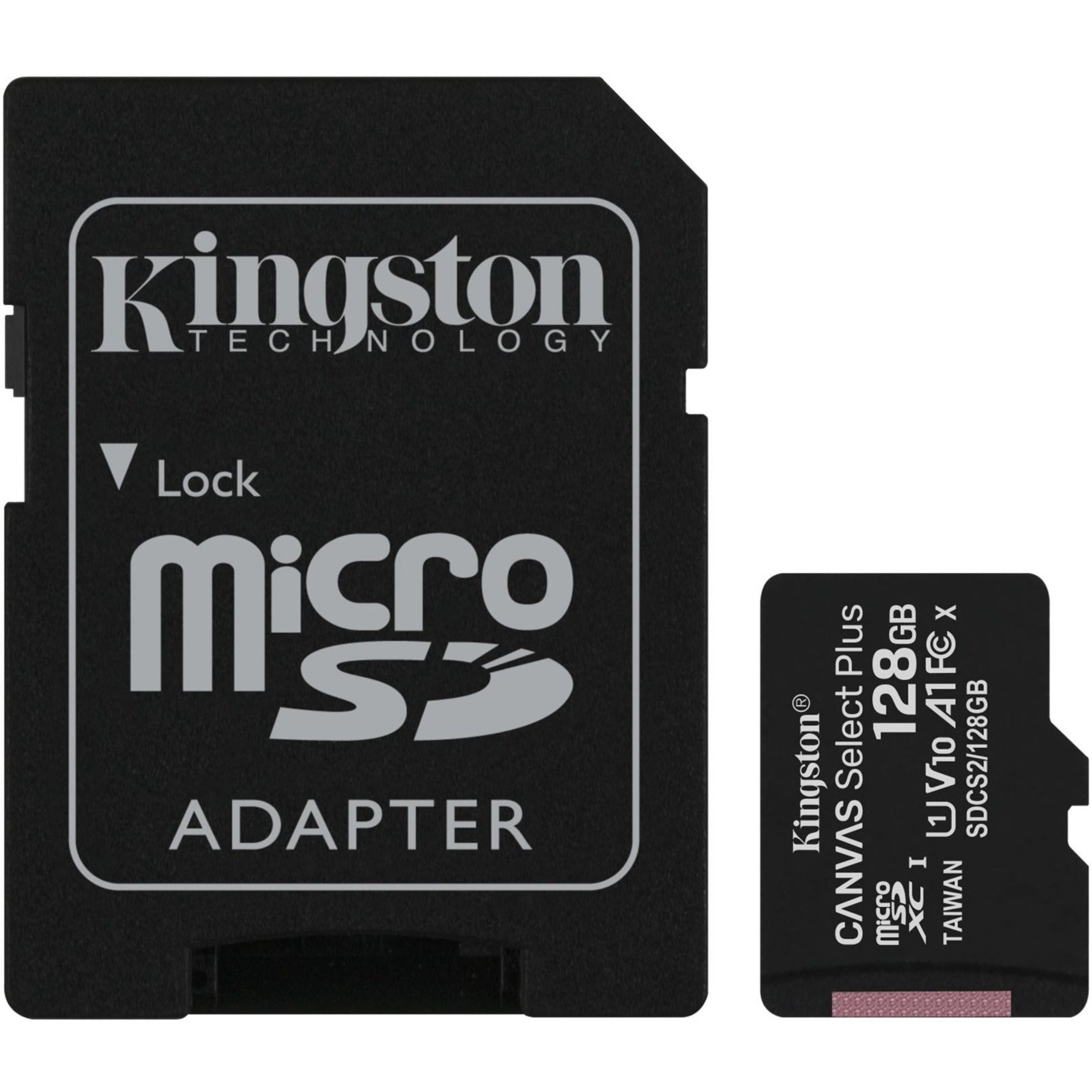 Kingston SDCS2/128GB Canvas Select Plus microSD Card With Android A1 Performance Class, 128GB Storage Capacity, 100 MB/s Read Speed, Class 10/UHS-I (U1)