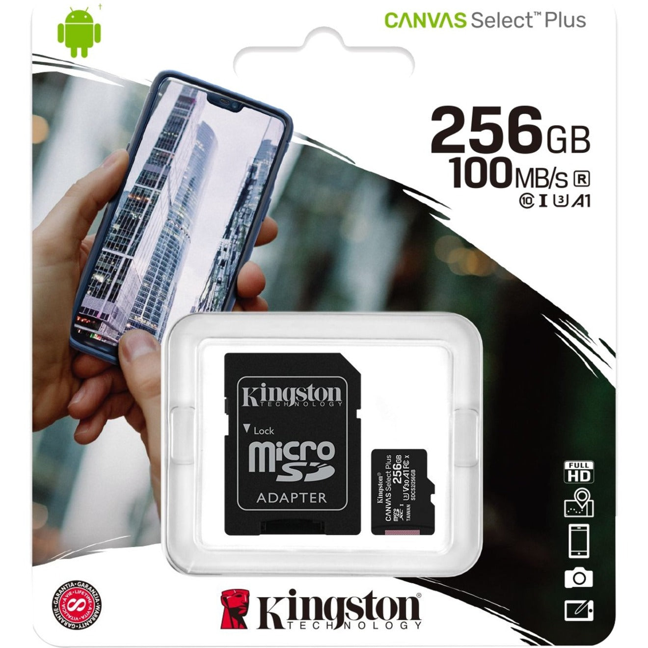 Kingston SDCS2/256GB Canvas Select Plus microSD Card With Android A1 Performance Class, 256GB Storage Capacity, Class 10/UHS-I (U3) Speed Class Rating