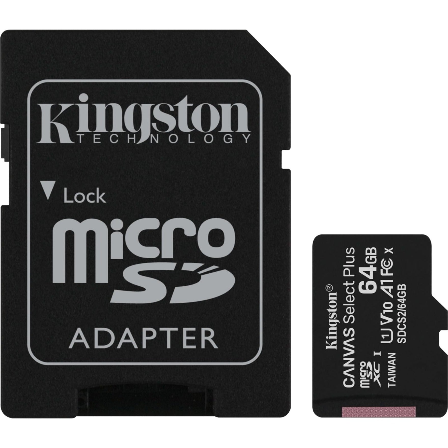 Kingston SDCS2/64GB Canvas Select Plus microSD Card With Android A1 Performance Class, 64GB Storage, 100MB/s Read Speed