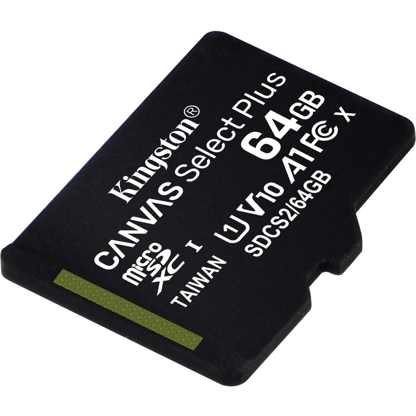Kingston SDCS2/64GBSP Canvas Select Plus microSD-Karte mit Android A1 Leistungsklasse 64GB Speicherkapazität 100 MB/s Lesegeschwindigkeit Klasse 10/UHS-I (U1)