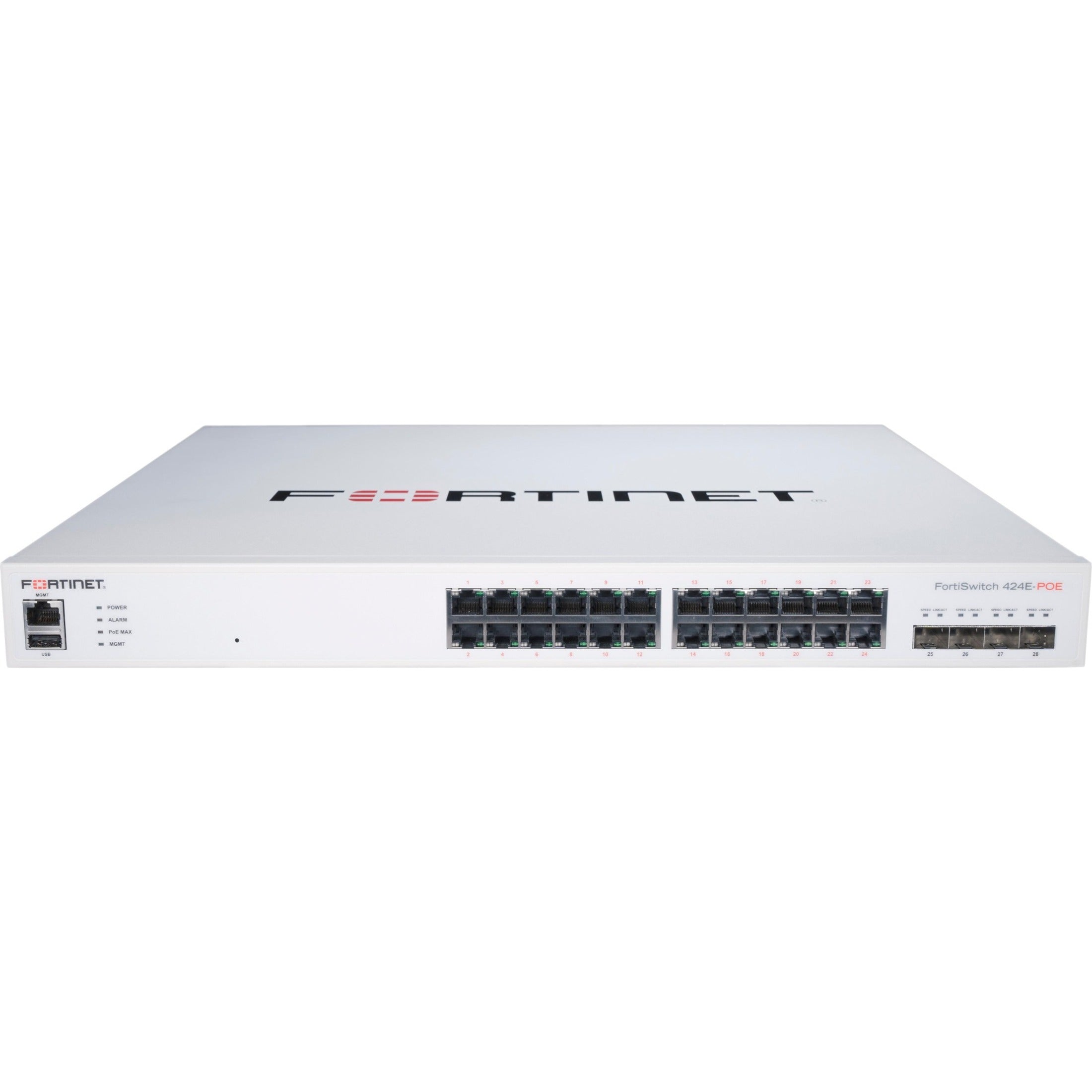 Fortinet FS-424E-POE Layer 3 Switch, 24 Port Gigabit Ethernet PoE, 4 Port 10 Gigabit Ethernet Expansion Slot