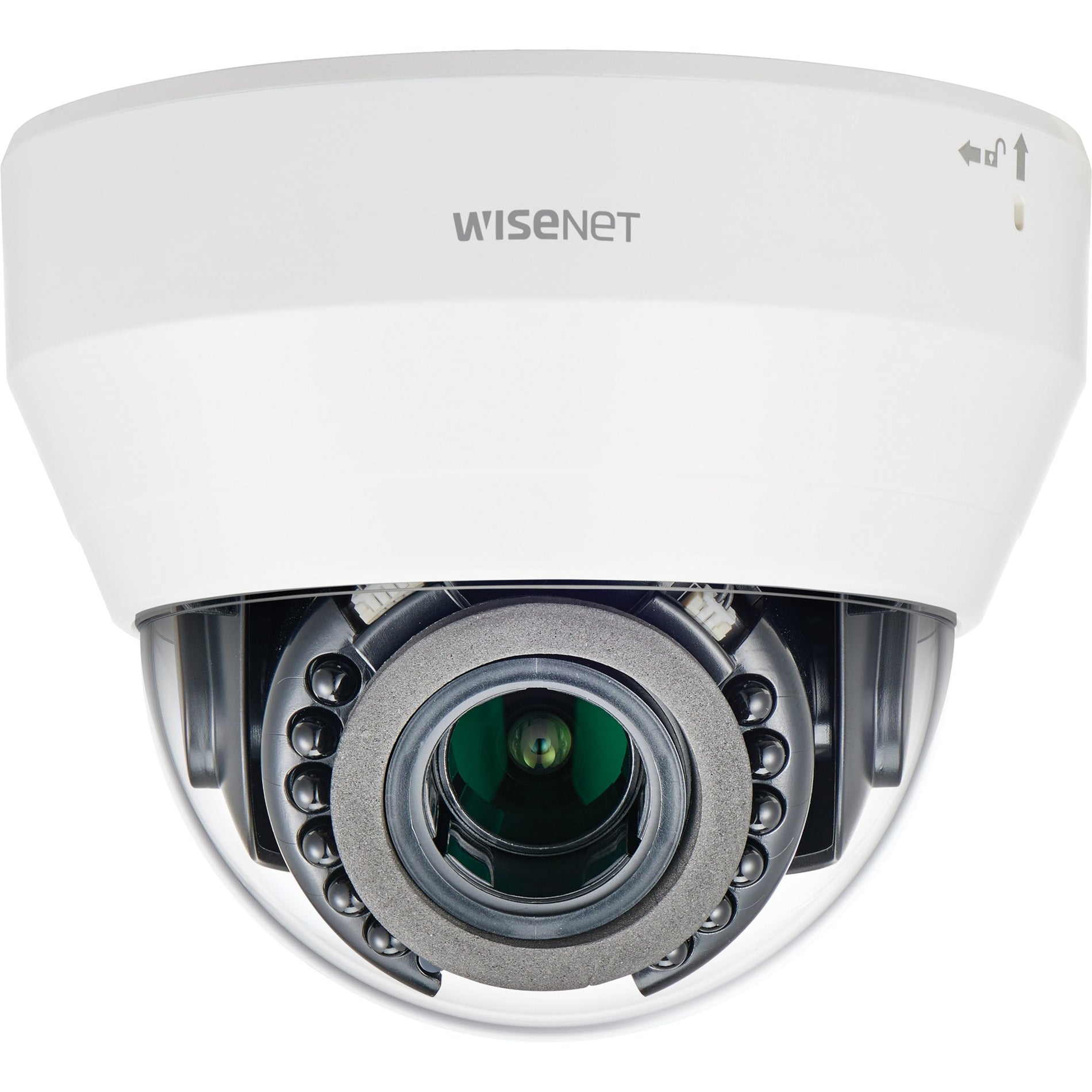 Wisenet LND-6012R 2MP IR Dome Camera, Indoor, 30fps, 3mm Fixed Focal Lens, Double Codec, 120dB WDR, SD Card, PoE, White
