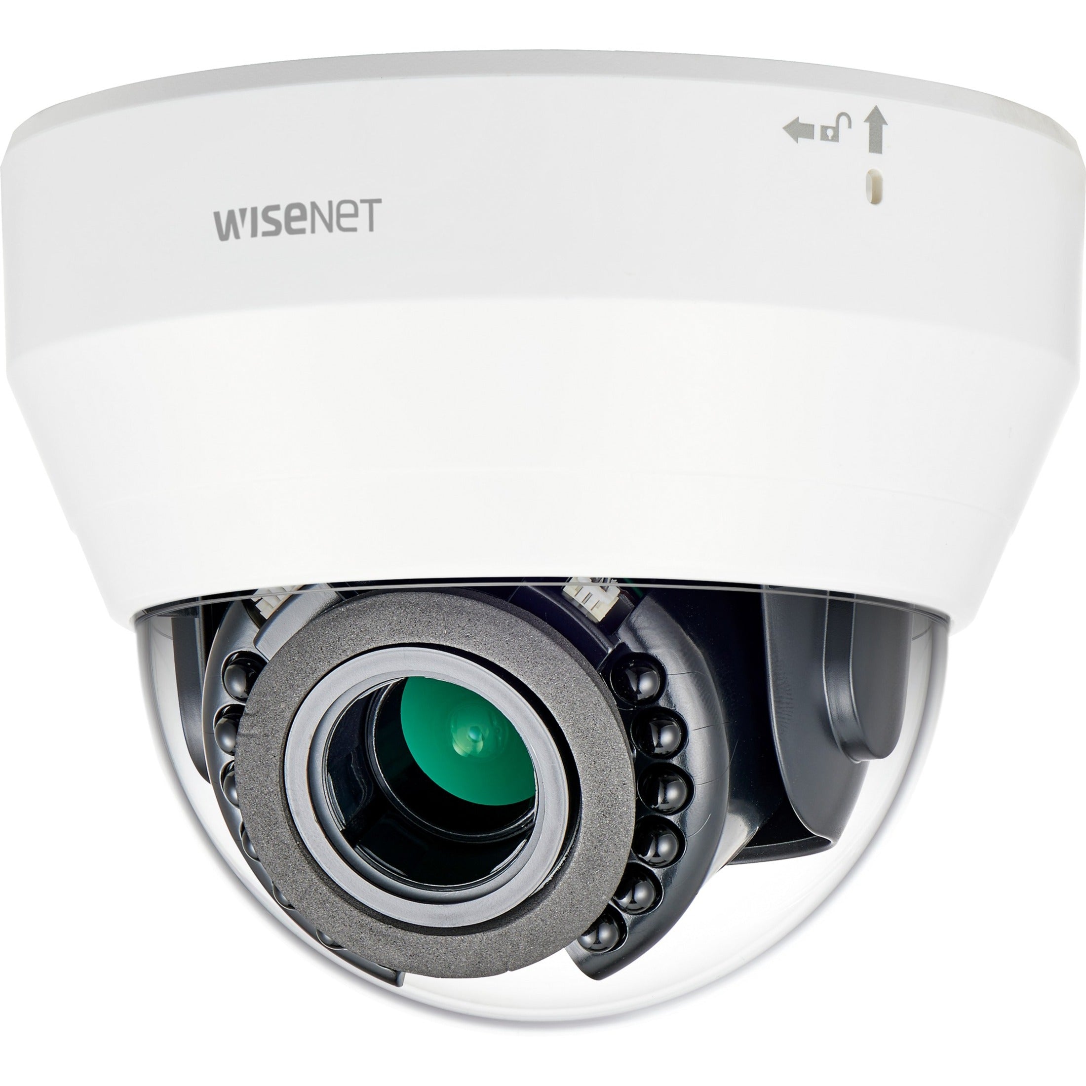 Wisenet LND-6012R 2MP IR Dome Camera, Indoor, 30fps, 3mm Fixed Focal Lens, Double Codec, 120dB WDR, SD Card, PoE, White