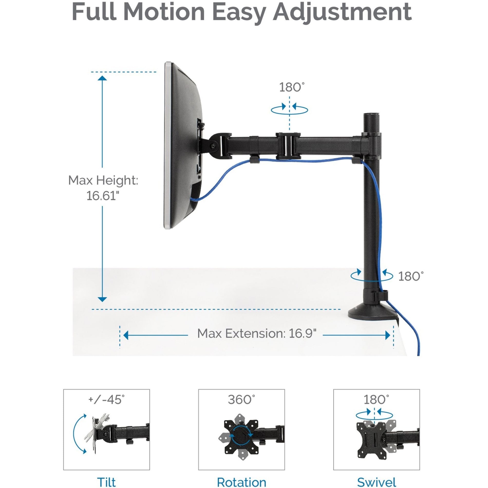 Fellowes 8502501 Reflex Single Monitor Arm, Desk Mount, 24 lb Maximum Load Capacity