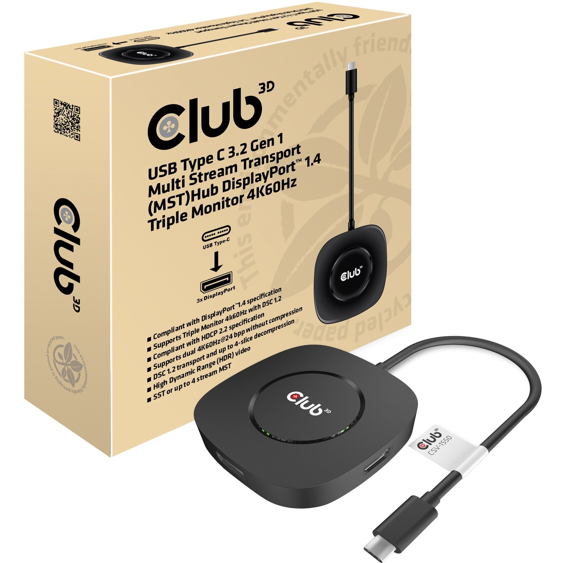 Club 3D CSV-1550 Signal Splitter - DisplayPort, USB, 3840 × 2160