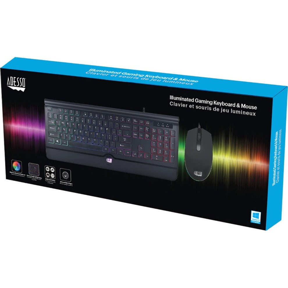 Adesso AKB-137CB EasyTouch 137CB Illuminated Gaming Keyboard & Mouse Combo, Slimline