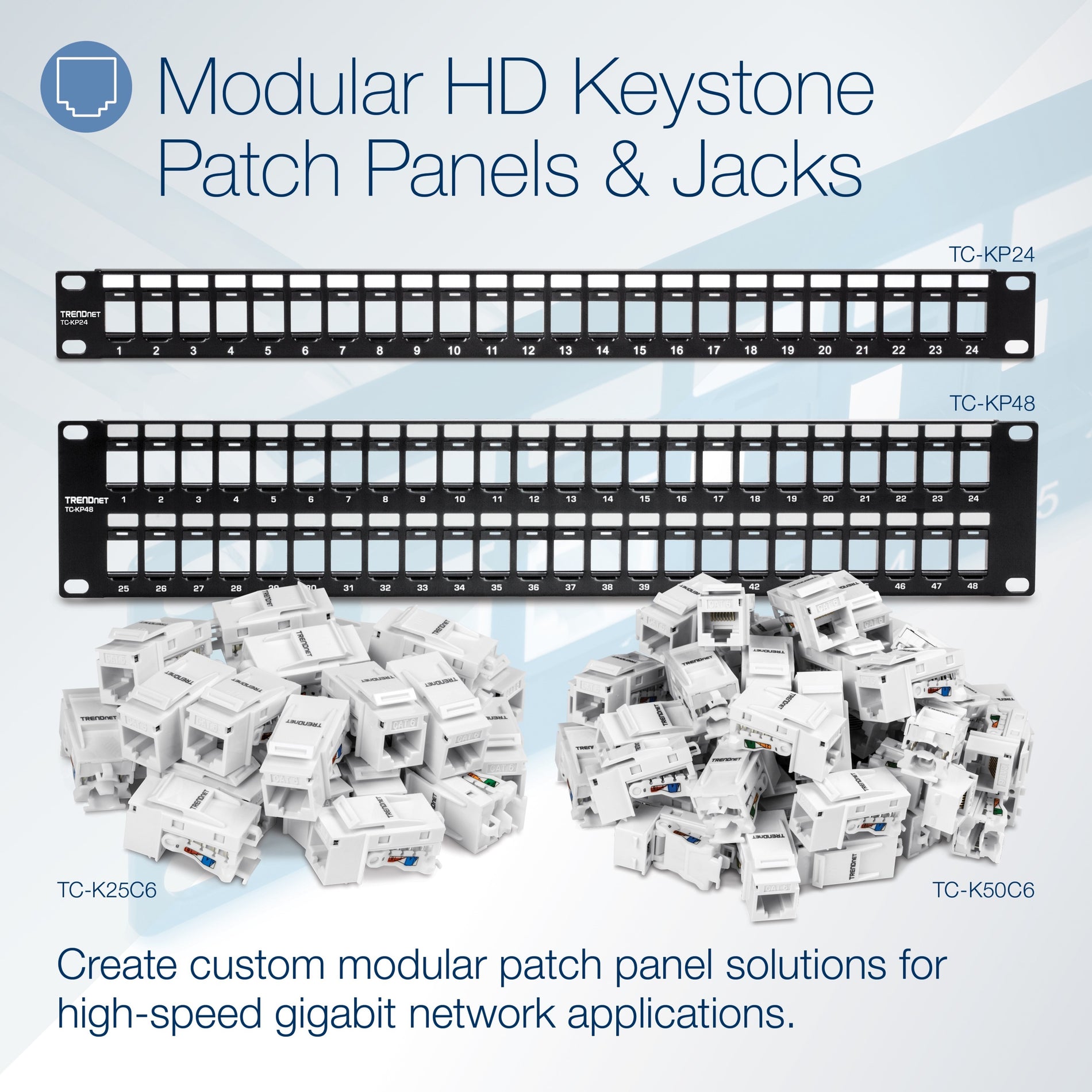 TRENDnet TC-KP48 48-Port Blank Keystone Patch Panel, 2U Rackmount Housing, HD Keystone Network Patch Panel, Recommended With TC-K25C6 & TC-K50C6 Cat6 Keystone Jacks (Sold Separately), Black