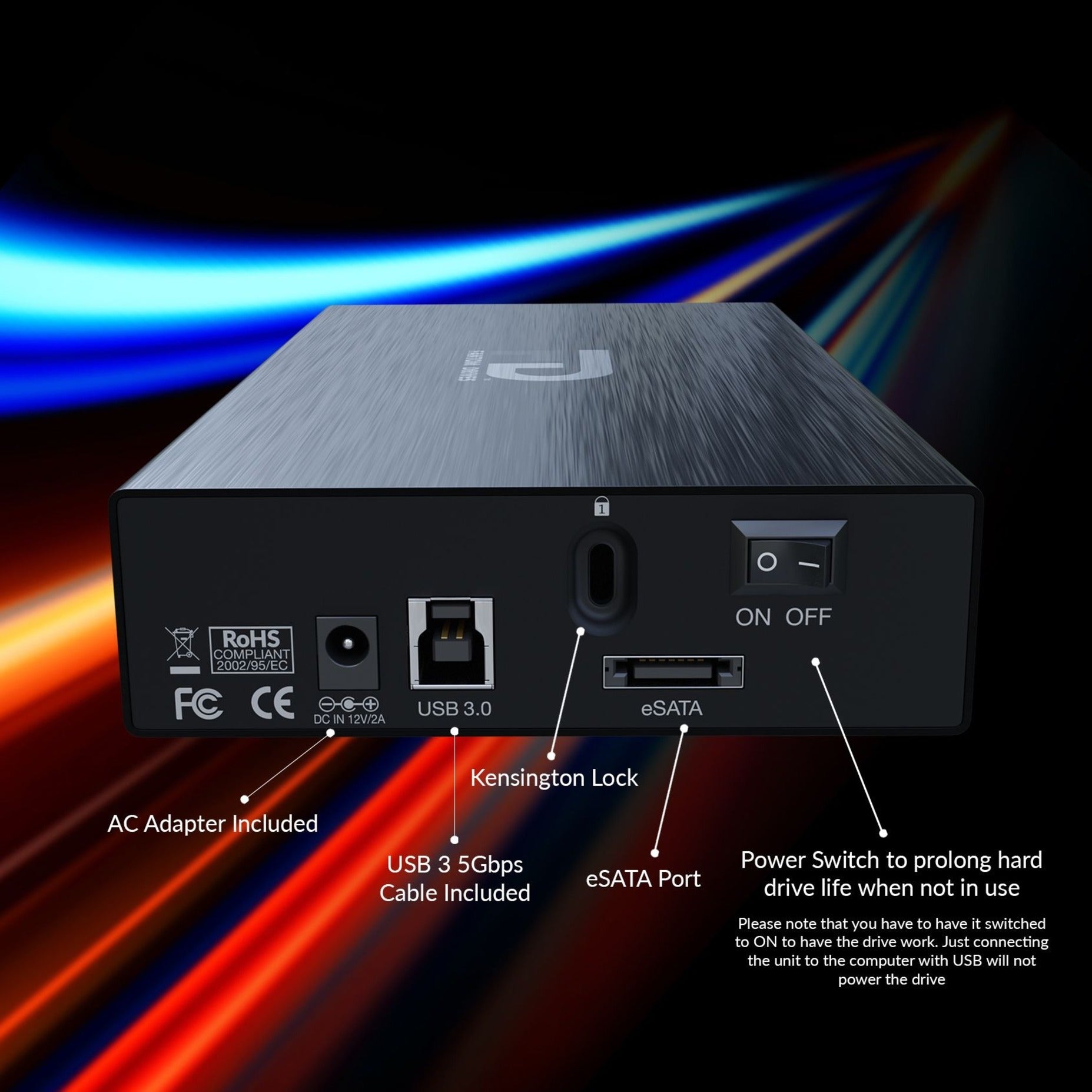 Fantom Drives GF3B6000EU-TAA GFORCE 6TB External Hard Drive - USB 3.2 Gen 1 5Gb/s & eSATA, TAA Compliant