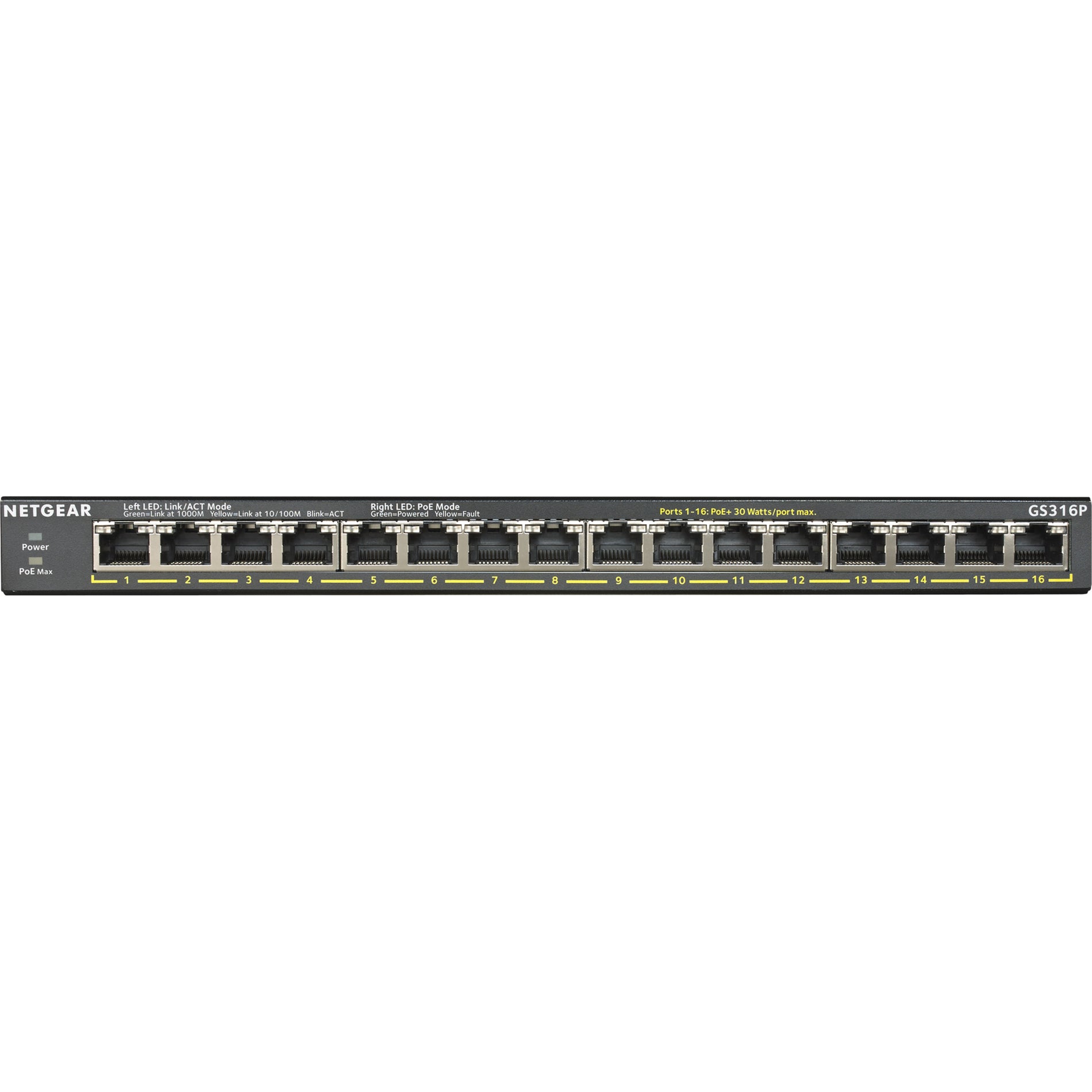Netgear GS316P-100NAS GS316P Ethernet Switch, 16 Port Gigabit Ethernet PoE+, 3 Year Lifetime Warranty