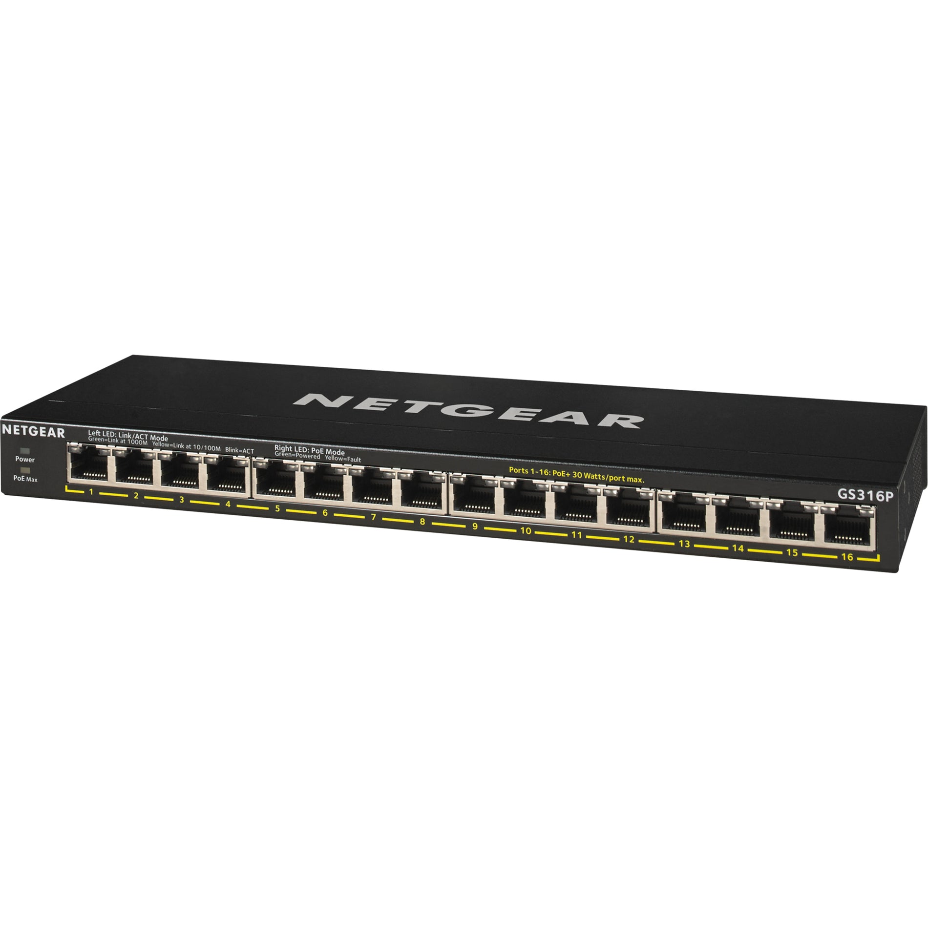 Netgear GS316P-100NAS GS316P Ethernet Switch, 16 Port Gigabit Ethernet PoE+, 3 Year Lifetime Warranty