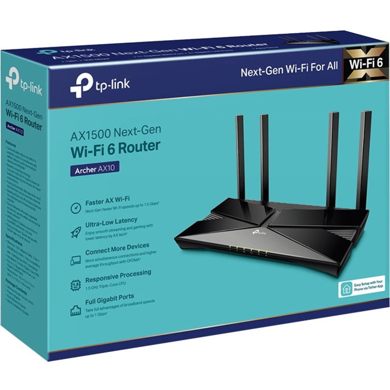 TP-Link ARCHER AX10 AX1500 Wi-Fi 6 Router, Dual Band Gigabit Ethernet Wireless Router