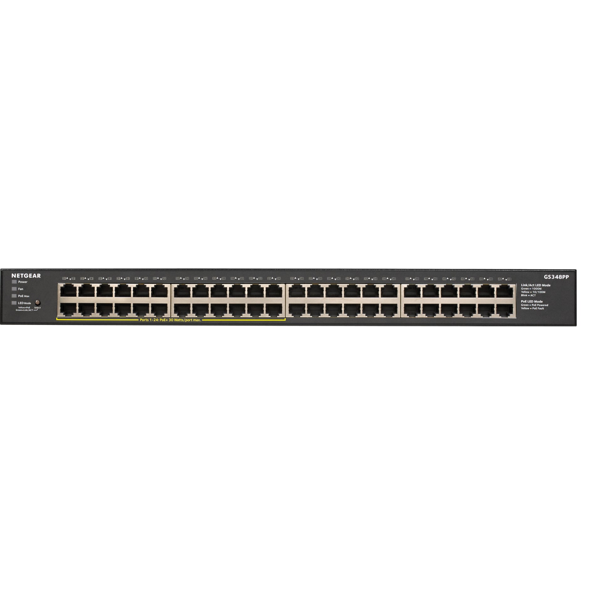 Netgear GS348PP-100NAS GS348PP Ethernet Switch, 48 Port Gigabit Ethernet PoE+, RoHS, REACH, WEEE, ErP Compliant
