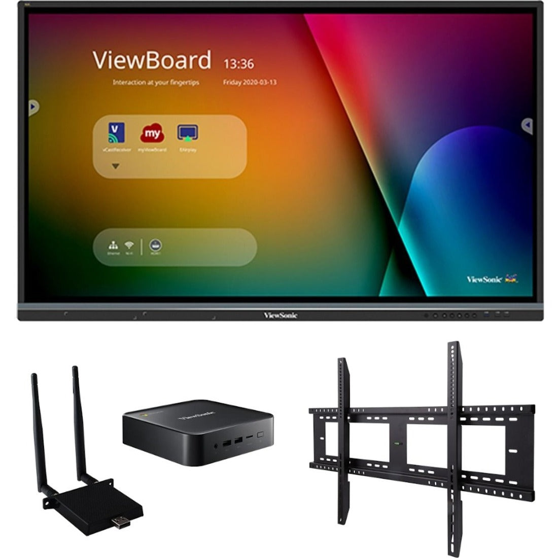 ViewSonic IFP6550-C1 ViewBoard Interactive Flat Panel Bundle with Chromebox, 65" 4K UHD, WiFi, Wall Mount