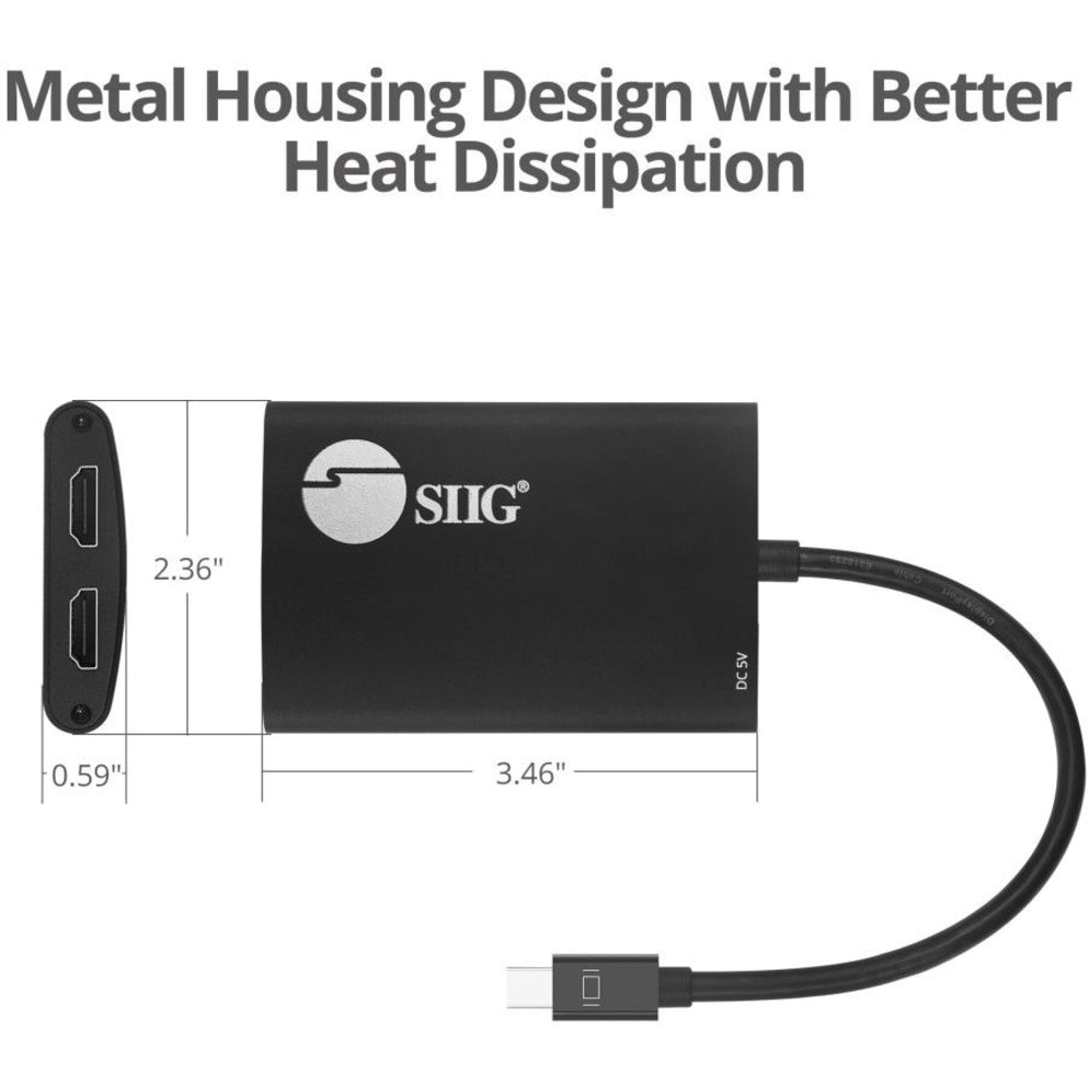 SIIG CE-DP0L11-S1 1x2 mDP 1.2 auf HDMI MST Splitter Verbinden Sie 2 HDMI-Monitore von einem einzigen Mini-DP-1.2-Port