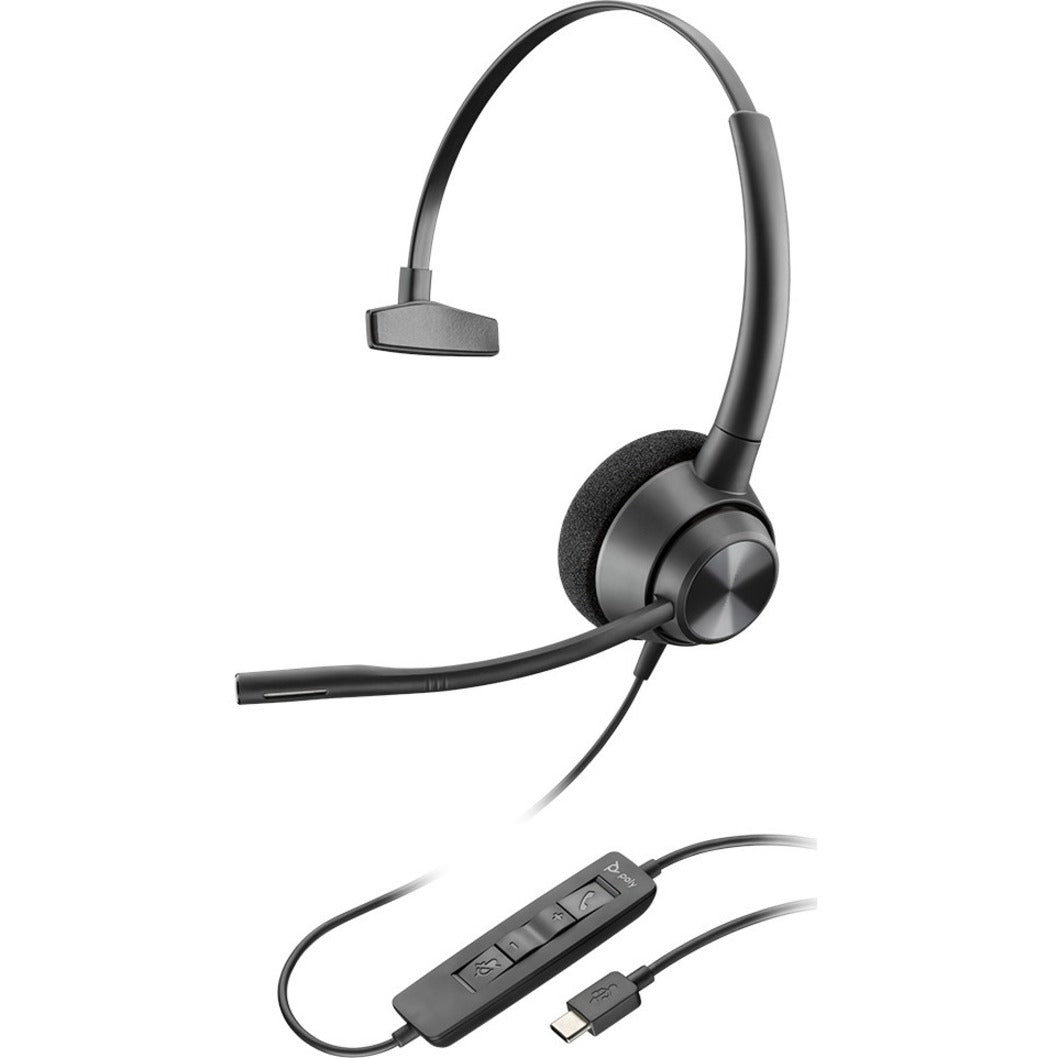 Plantronics 214569-01 EncorePro 310 USB-C Headset, Monaural Over-the-head, Noise Cancelling