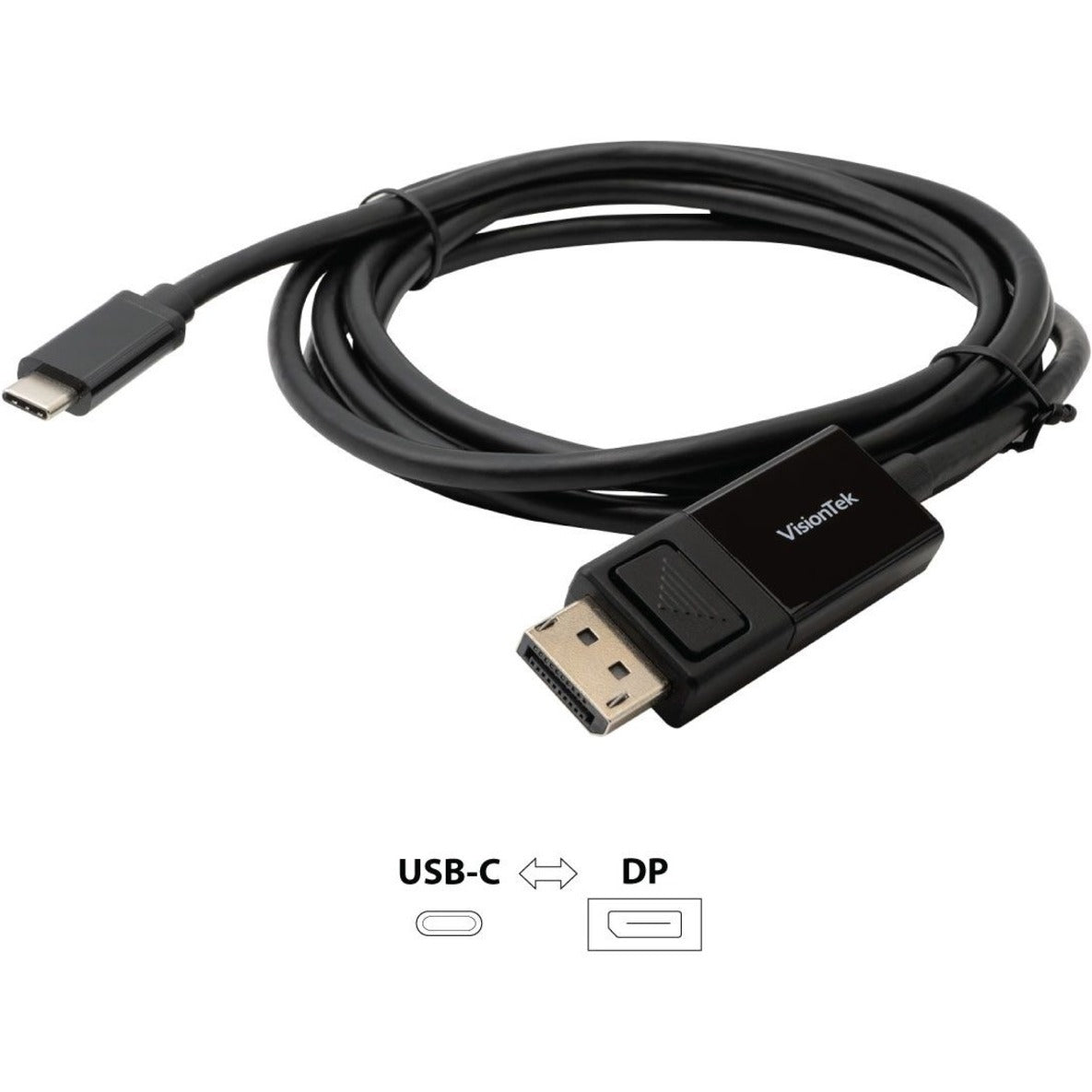 VisionTek 901288 USB-C to DisplayPort 1.4 Bi-Directional 2M Active Cable (M/M), Plug & Play, 3840 x 2160 Supported Resolution