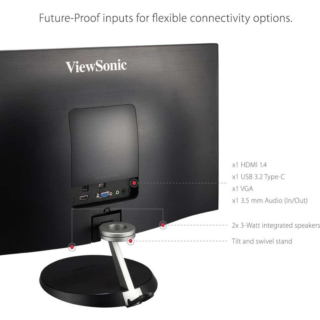 ViewSonic VX2485-MHU 24" USB-C Monitor, Slim Profile, 1920 x 1080 Resolution