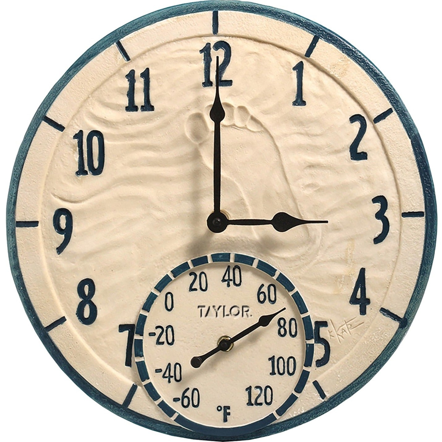 Springfield 91501T By the Sea Poly Resin Clock with Thermometer, 14 Weather Resistant Analog Wall Clock