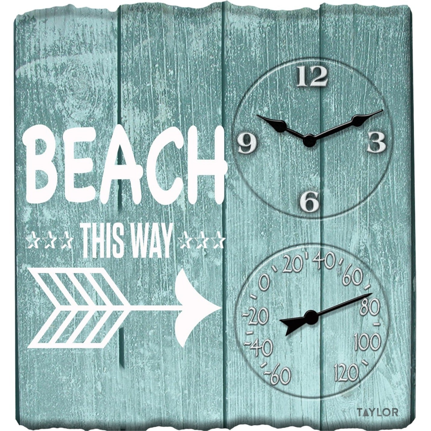 Taylor 92685T Beach This Way Clock with Thermometer, 14-Inch x 14-Inch