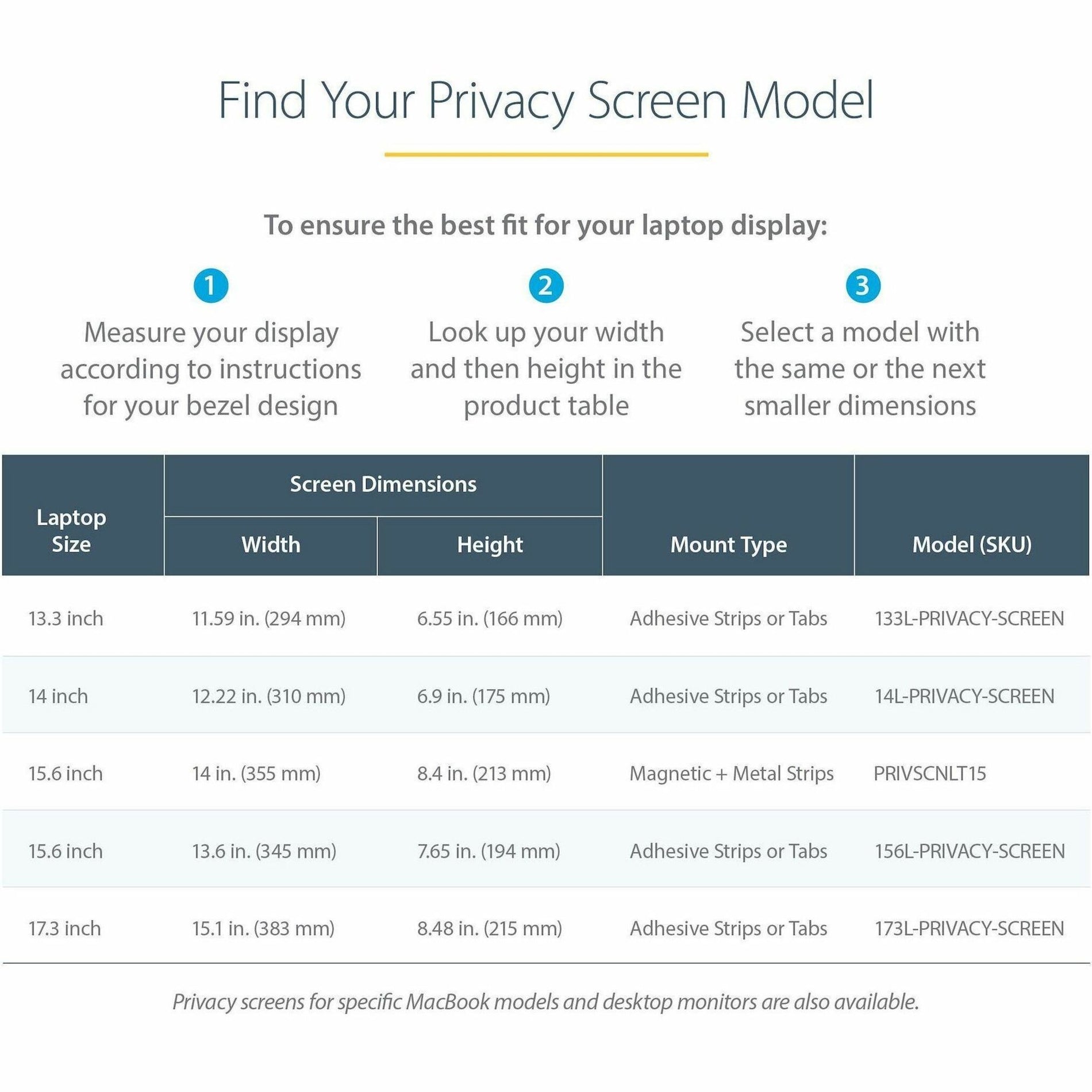 StarTech.com PRIVSCNLT15 Privacy Screen Filter - Matte or Glossy, Blue Light Reduction, Laptop Security Screen Filter