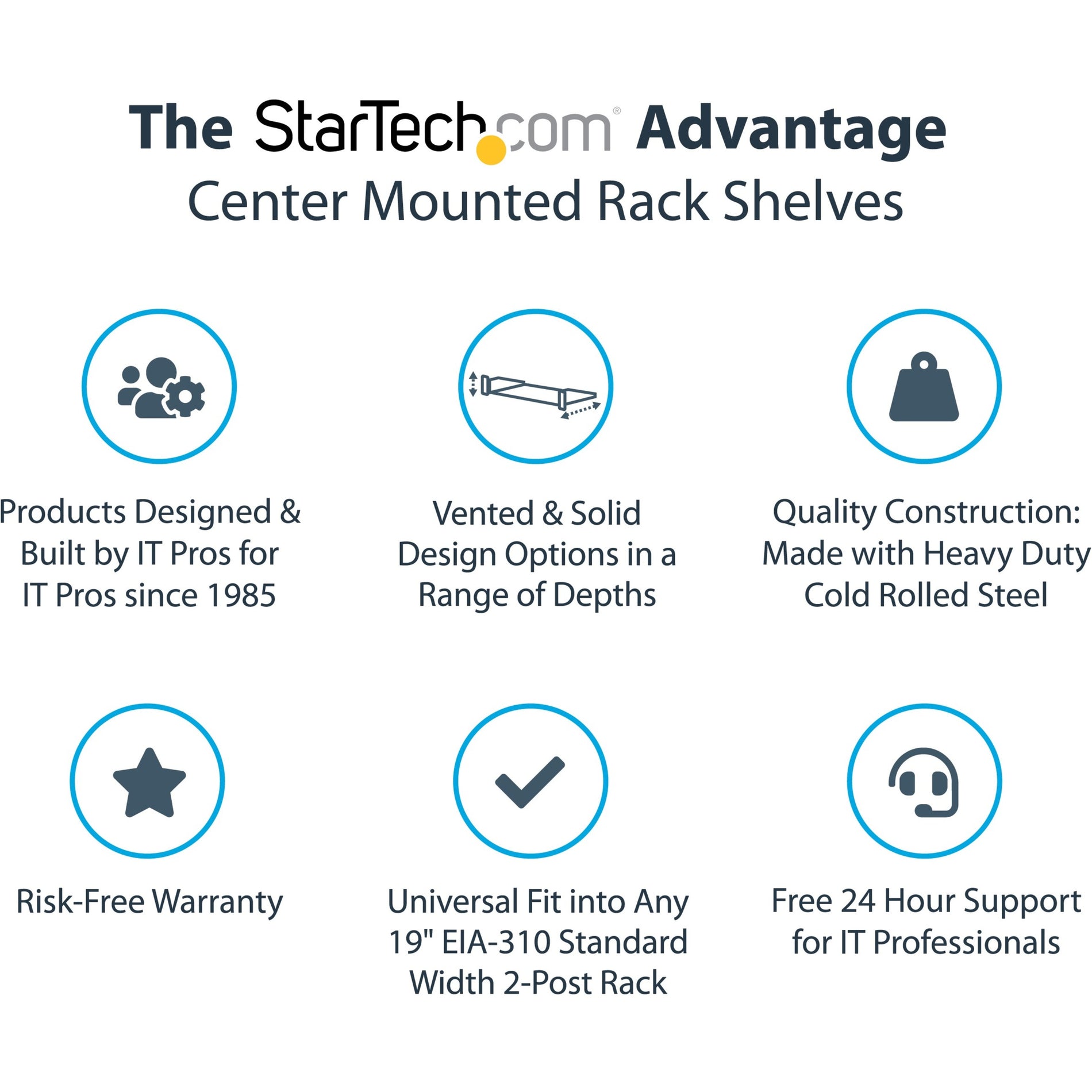StarTech.com CABSHF2POSTV2 2U Server Rack Shelf - Vented, Up to 75 lb. - 2 Post Network Rack Shelf