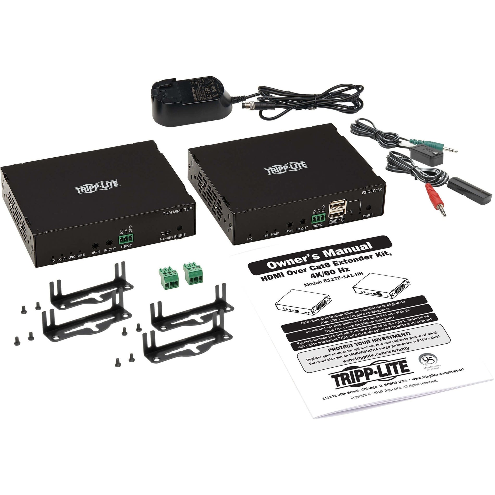 Tripp Lite B127E-1A1-HH Video Extender Transmitter/Receiver, 4K HDMI Over CAT6 Extender Kit
