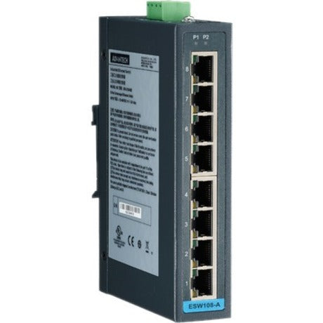 B+B SmartWorx ESW108-A 8FE Slim-type Unmanaged Industrial Ethernet Switch with Low Vac Power Input, 8 Ports