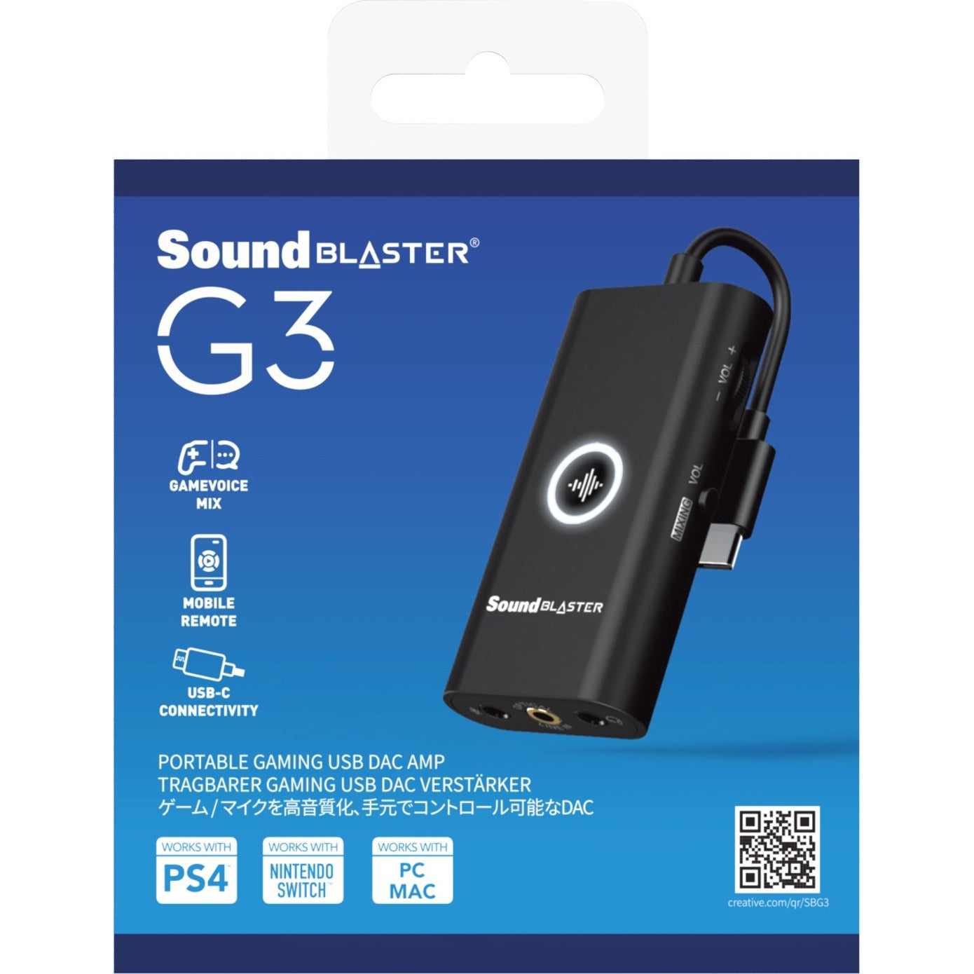 Creative 70SB183000000 Sound Blaster G3 External Sound Box, USB Type C, 7.1 Sound Channels, 100 dB SNR