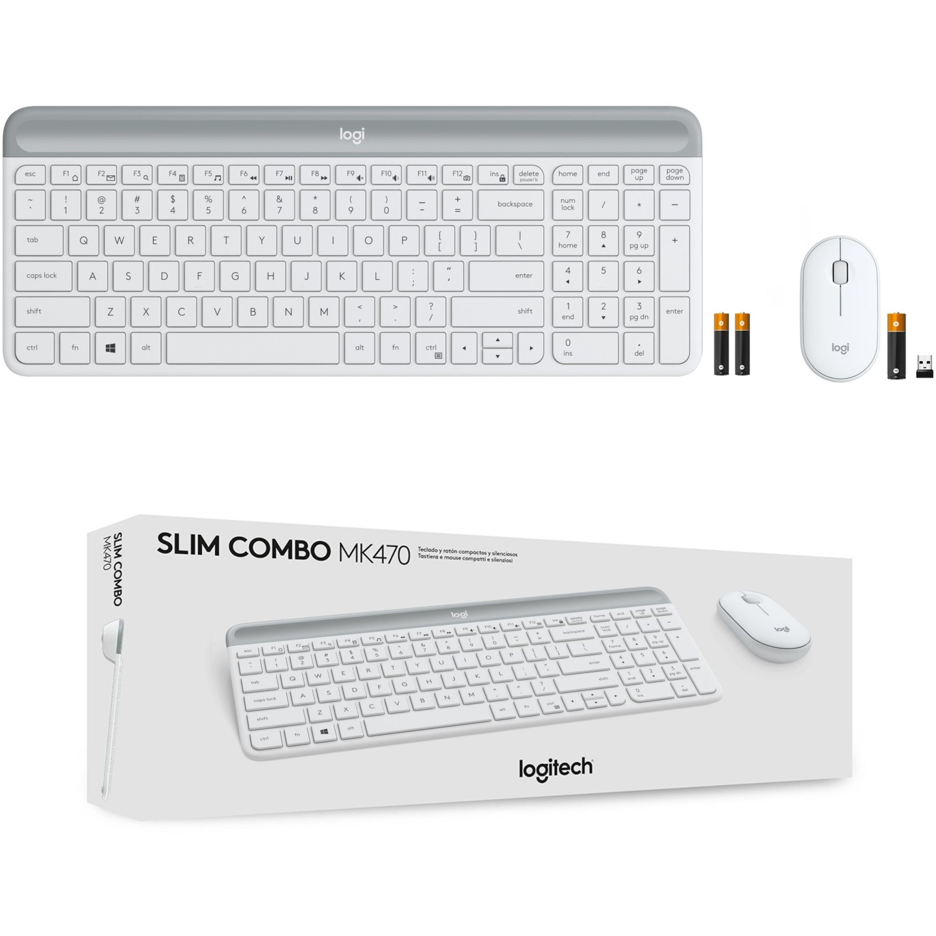 Logitech 920-009443 Slim Wireless Keyboard and Mouse Combo MK470, Ergonomic, RF Wireless, USB Interface