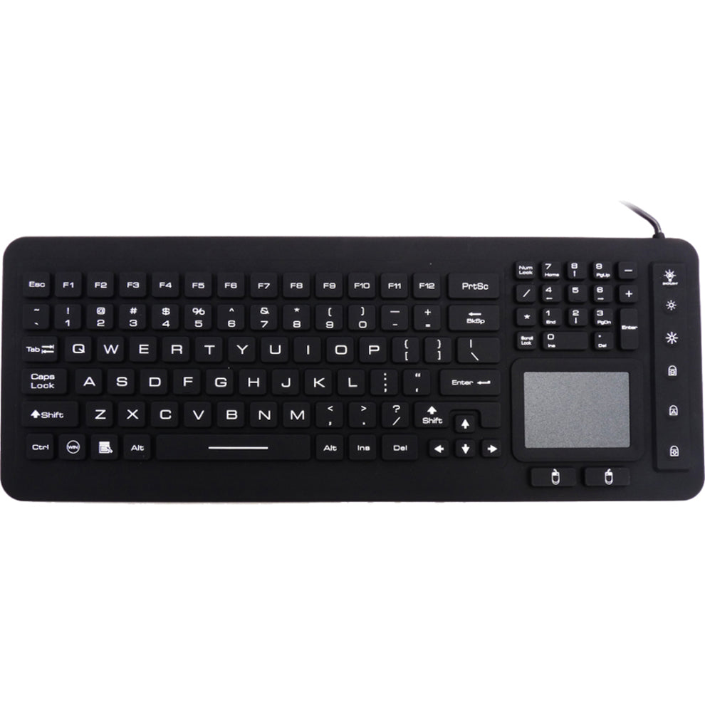 DSI KB-JH-IKB98BL Industrial Silicone Full Size LED Backlit Keyboard, USB Interface, 98 Key, TouchPad, Windows, Black