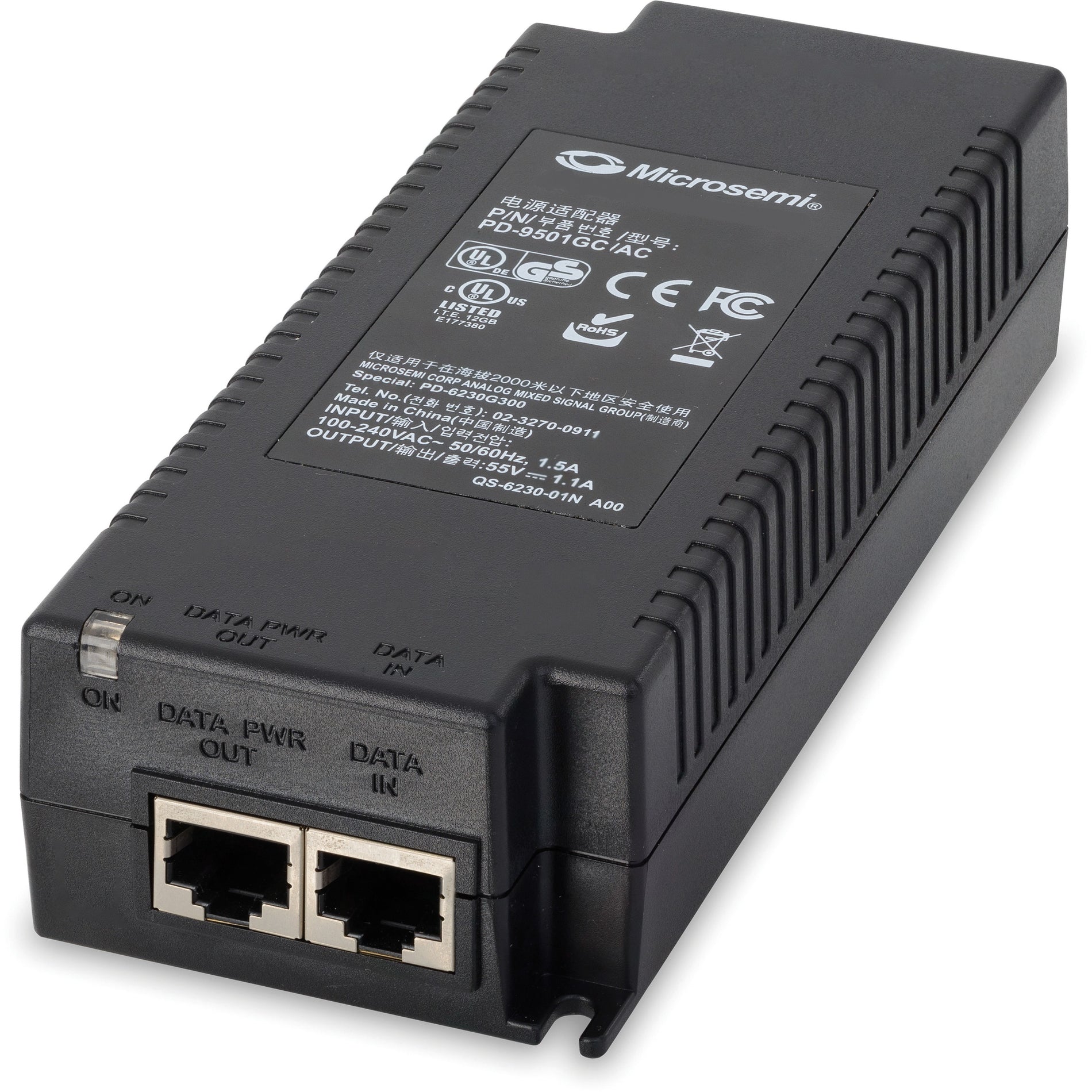Microchip PD-9501GC/AC-US 1-Port, IEEE 802.3bt 60W PoE Midspan Power Injector/Splitter